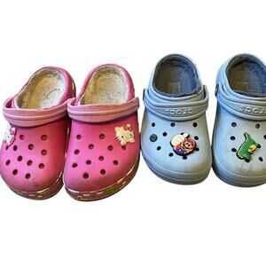 Crocs Crocband Clogs Kids C10-11 Pink Blue Rubber Slip-On Straps Lot Of 2 Pairs